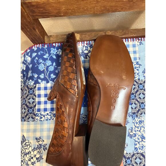 90s Italian Sesto Meucci Brown Leather Slip on Woven Braided Loafers Vintage - Picture 5 of 5